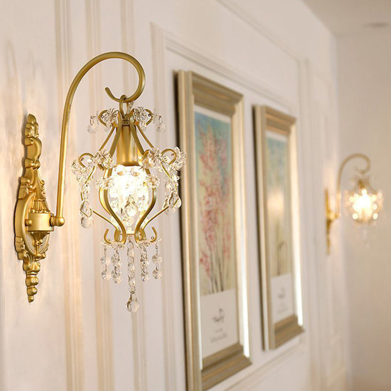 French Crystal Drop Lantern 1-Light Wall Sconce Lamp