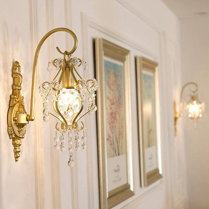 French Crystal Drop Lantern 1-Light Wall Sconce Lamp
