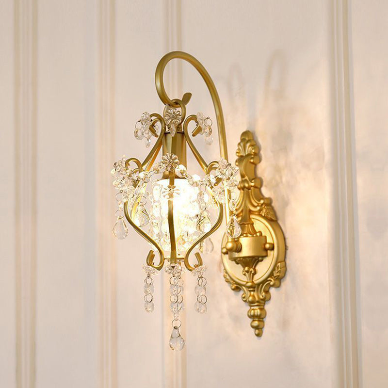 French Crystal Drop Lantern 1-Light Wall Sconce Lamp
