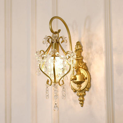 French Crystal Drop Lantern 1-Light Wall Sconce Lamp