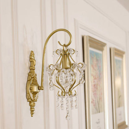 French Crystal Drop Lantern 1-Light Wall Sconce Lamp