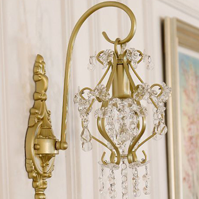 French Crystal Drop Lantern 1-Light Wall Sconce Lamp