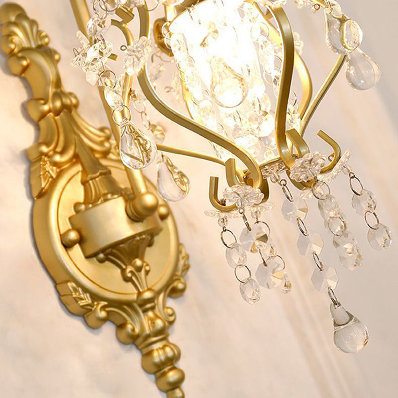 French Crystal Drop Lantern 1-Light Wall Sconce Lamp