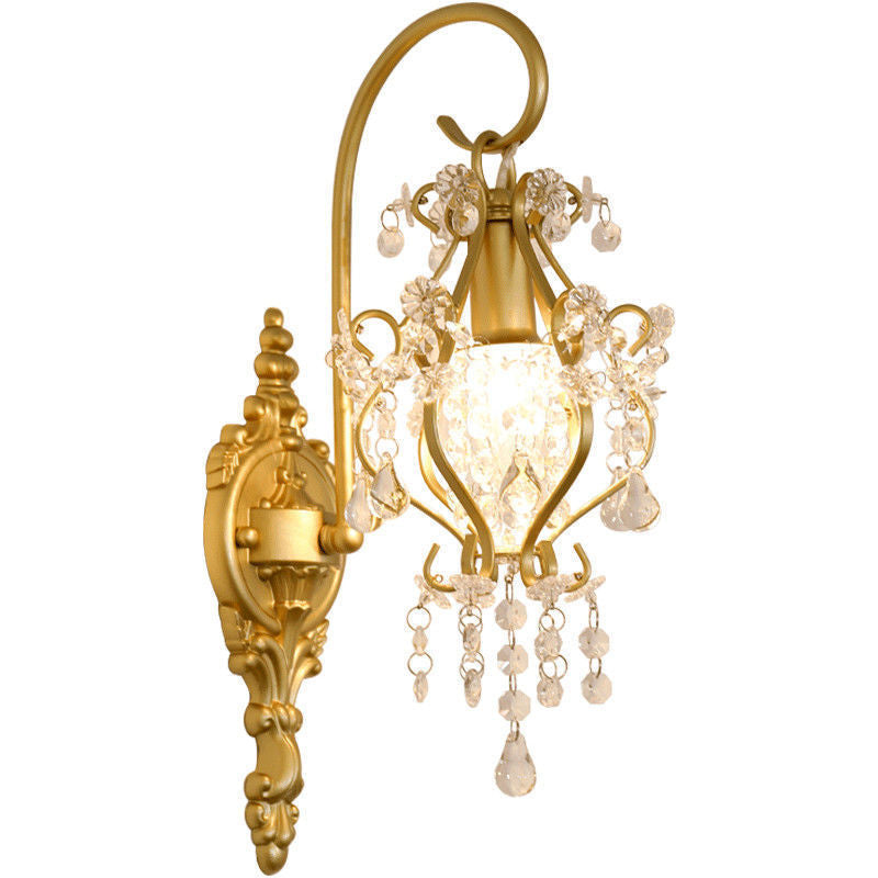 French Crystal Drop Lantern 1-Light Wall Sconce Lamp