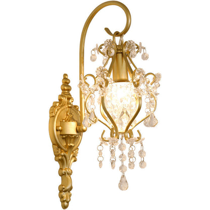 French Crystal Drop Lantern 1-Light Wall Sconce Lamp