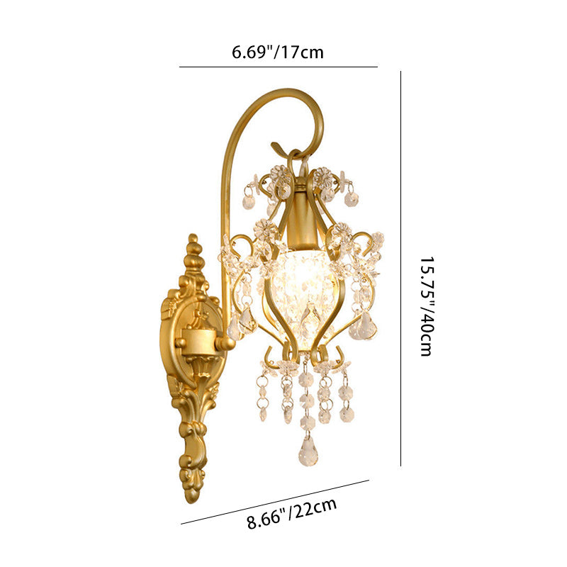 French Crystal Drop Lantern 1-Light Wall Sconce Lamp