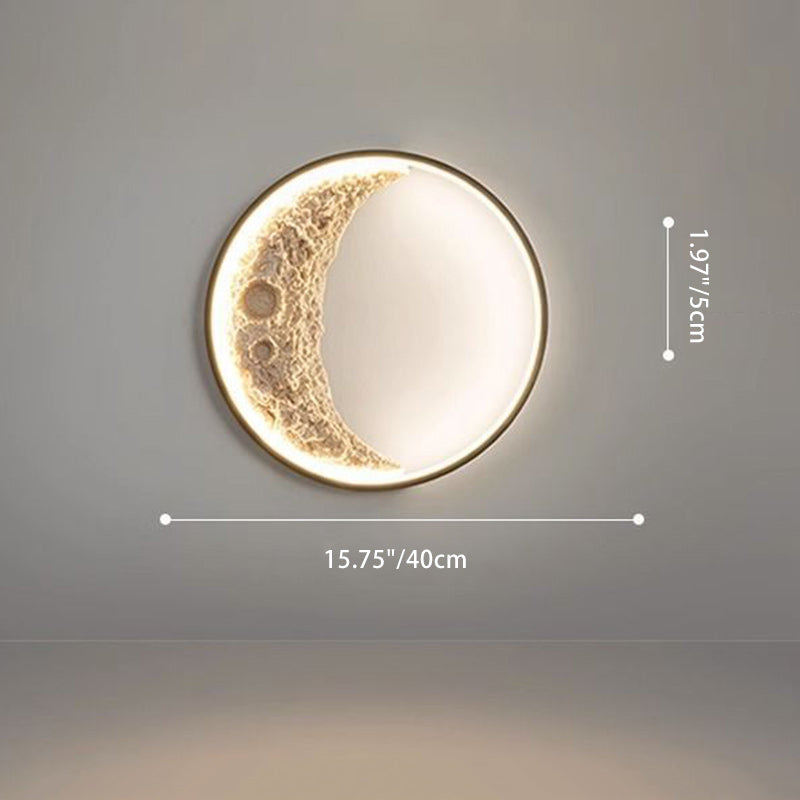 Art Deco Round Moon Hardware Resin LED Wall Sconce Lamp