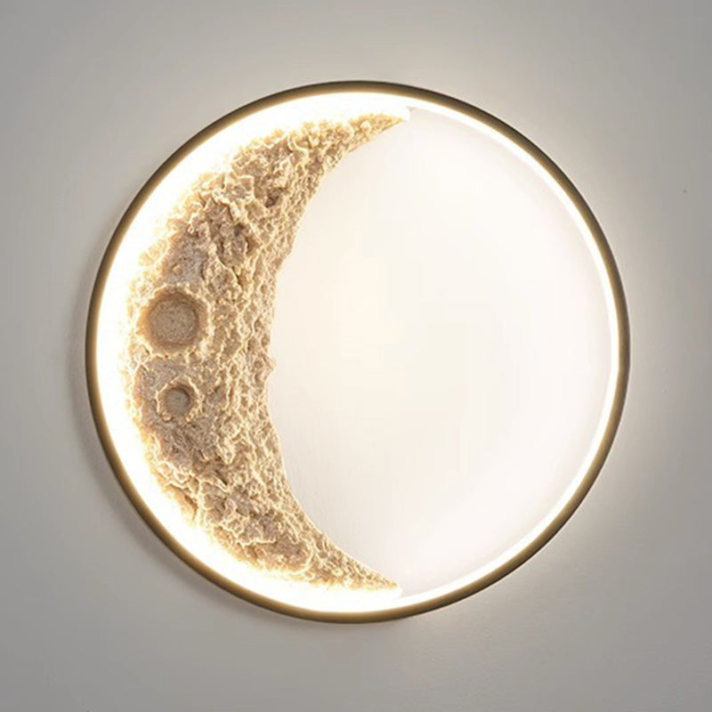 Art Deco Round Moon Hardware Resin LED Wall Sconce Lamp