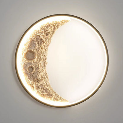 Art Deco Round Moon Hardware Resin LED Wall Sconce Lamp