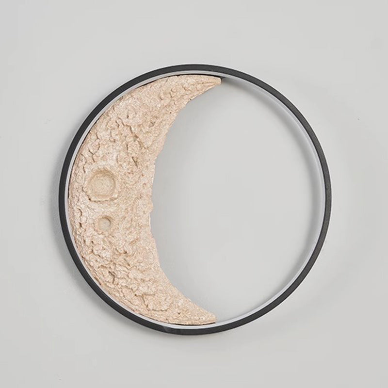 Art Deco Round Moon Hardware Resin LED Wall Sconce Lamp