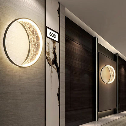 Art Deco Round Moon Hardware Resin LED Wall Sconce Lamp