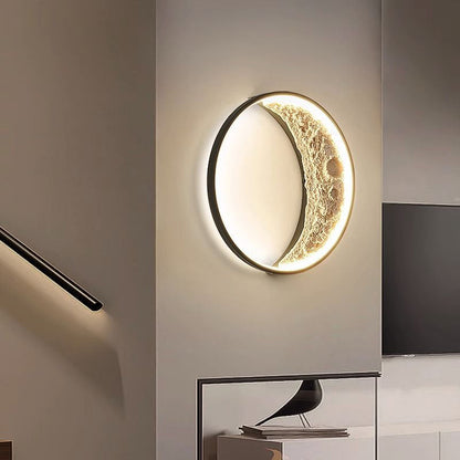 Art Deco Round Moon Hardware Resin LED Wall Sconce Lamp
