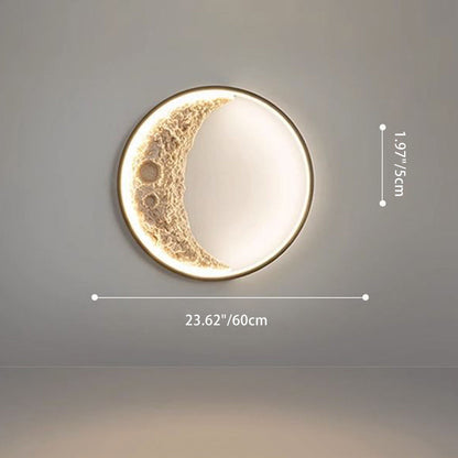Art Deco Round Moon Hardware Resin LED Wall Sconce Lamp