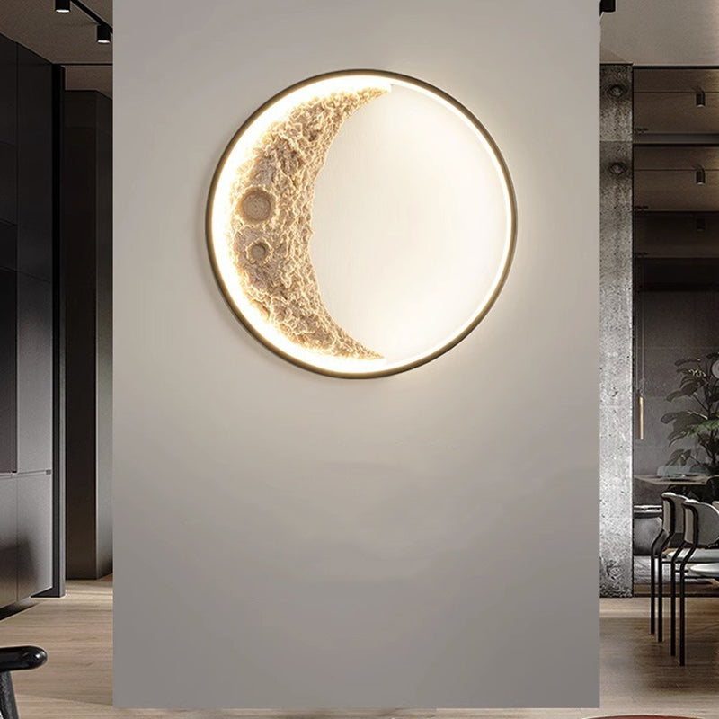 Art Deco Round Moon Hardware Resin LED Wall Sconce Lamp