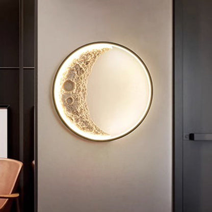 Art Deco Round Moon Hardware Resin LED Wall Sconce Lamp