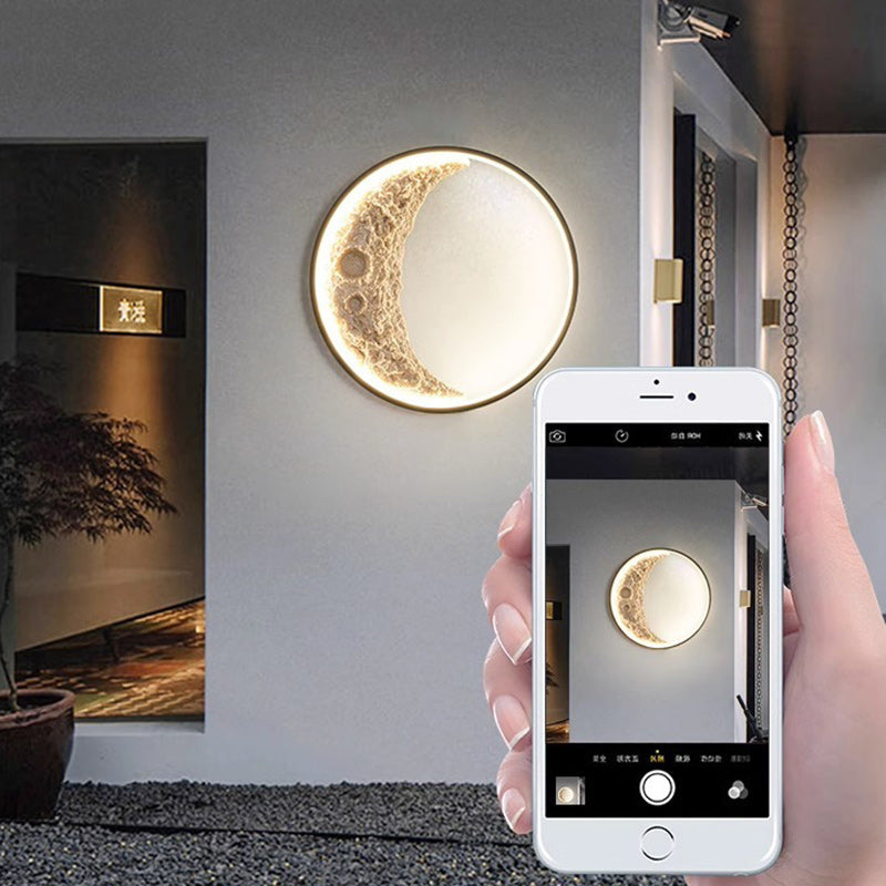 Art Deco Round Moon Hardware Resin LED Wall Sconce Lamp