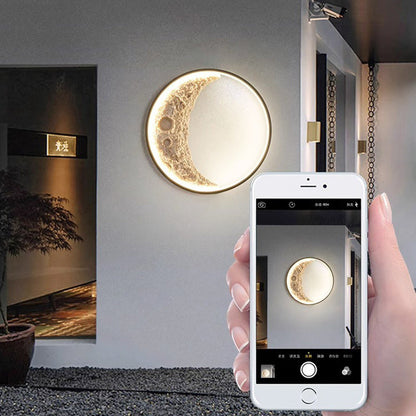 Art Deco Round Moon Hardware Resin LED Wall Sconce Lamp