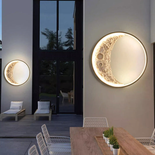 Art Deco Round Moon Hardware Resin LED Wall Sconce Lamp