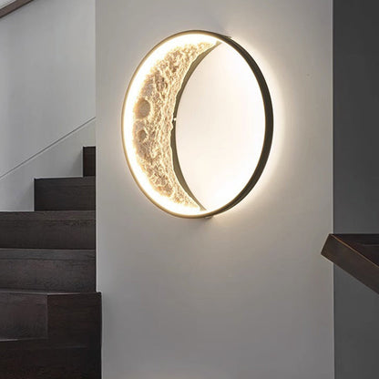 Art Deco Round Moon Hardware Resin LED Wall Sconce Lamp