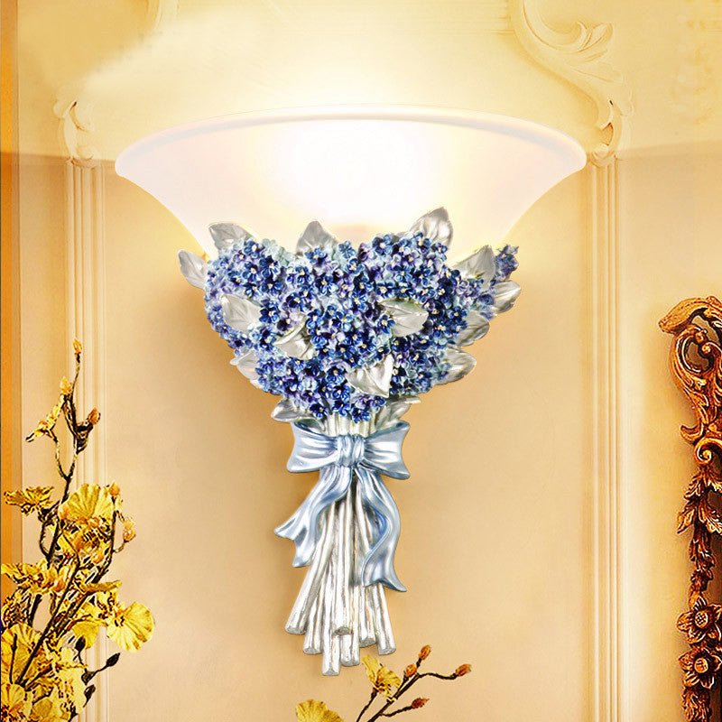 Resin Hardware Flower Frosted Horn 1-Light Wall Sconce Lamp