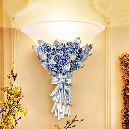 Resin Hardware Flower Frosted Horn 1-Light Wall Sconce Lamp