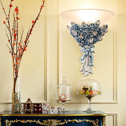 Resin Hardware Flower Frosted Horn 1-Light Wall Sconce Lamp