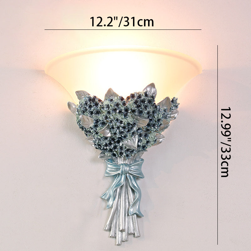 Resin Hardware Flower Frosted Horn 1-Light Wall Sconce Lamp