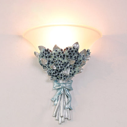 Resin Hardware Flower Frosted Horn 1-Light Wall Sconce Lamp