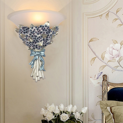 Resin Hardware Flower Frosted Horn 1-Light Wall Sconce Lamp