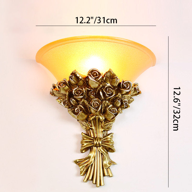 Resin Hardware Flower Frosted Horn 1-Light Wall Sconce Lamp