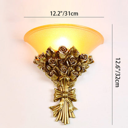 Resin Hardware Flower Frosted Horn 1-Light Wall Sconce Lamp