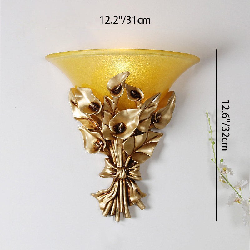 Resin Hardware Flower Frosted Horn 1-Light Wall Sconce Lamp