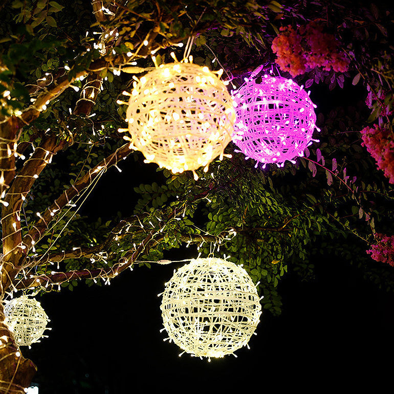 Modern Art Deco Solar Waterproof Weaving Ball Hanging PVC Plastic LED Outdoor Light Landscape Lighting For Garden