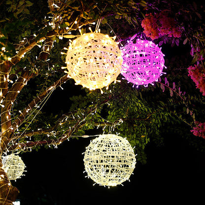 Modern Art Deco Solar Waterproof Weaving Ball Hanging PVC Plastic LED Outdoor Light Landscape Lighting For Garden