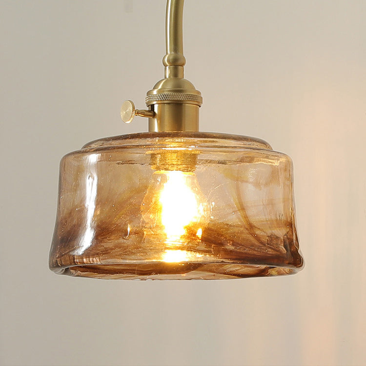 Brass Walnut Glass Round Diamond 1-Light Wall Sconce Lamp