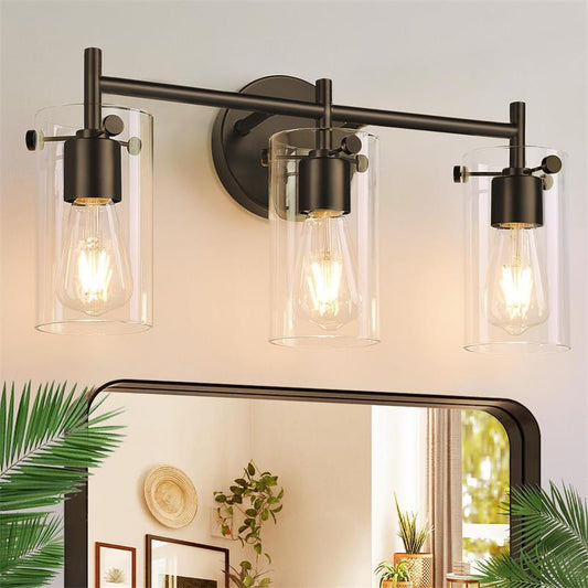 Metal Glass Cylinder 3-Light Wall Sconce Lamp Vanity Light