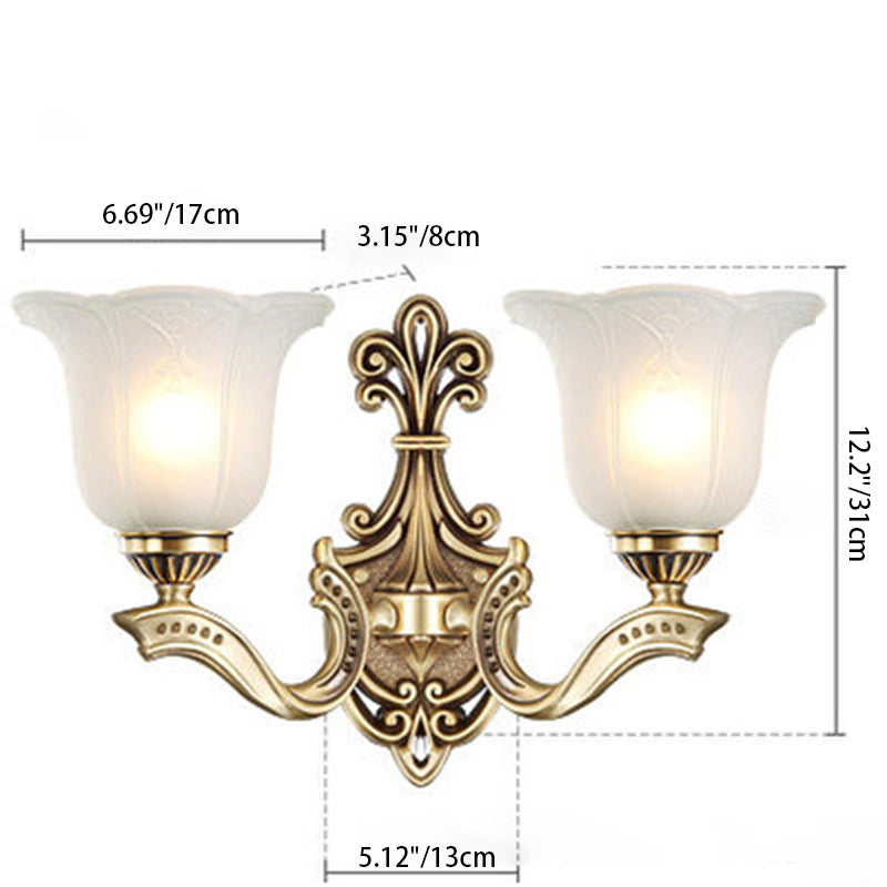 Copper Hardware Bell Floral 1/2 Light Wall Sconce Lamp