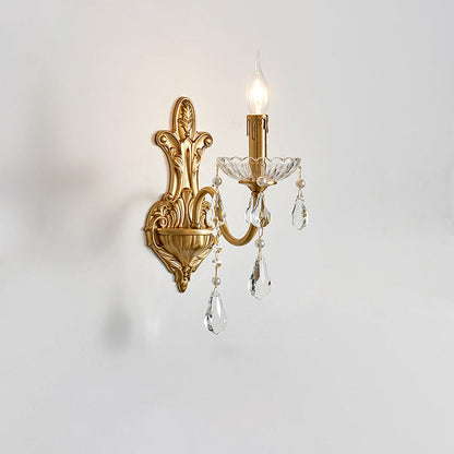 French Crystal Glass Candlestick 1/2 Light Wall Sconce Lamp