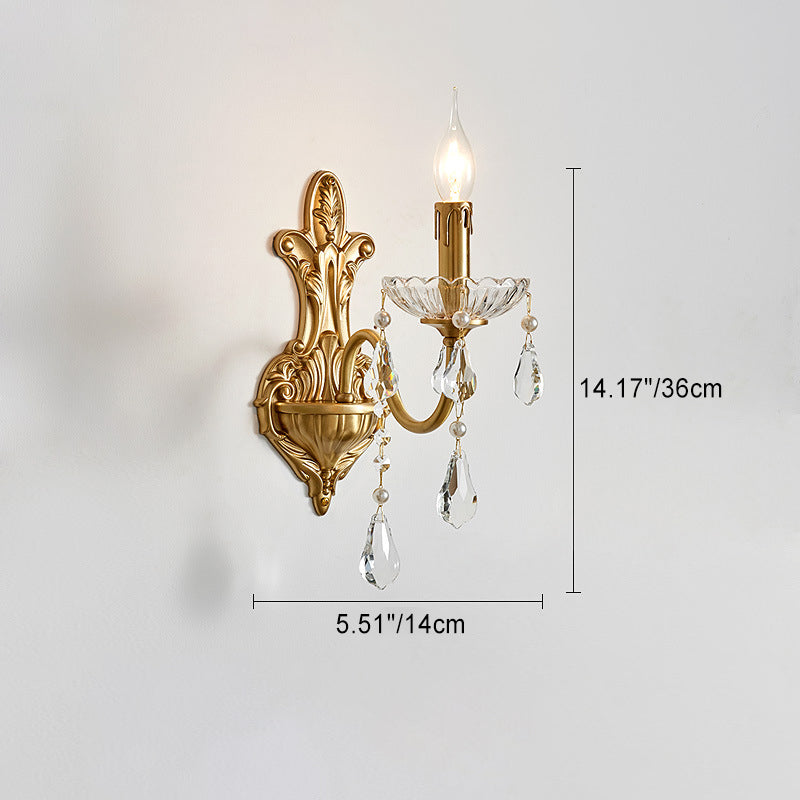 French Crystal Glass Candlestick 1/2 Light Wall Sconce Lamp