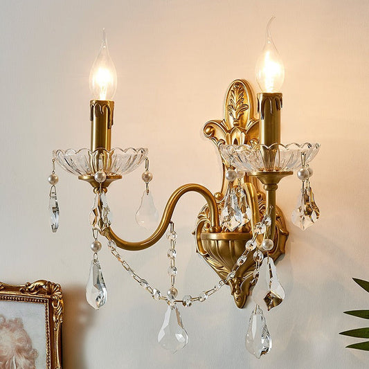 French Crystal Glass Candlestick 1/2 Light Wall Sconce Lamp