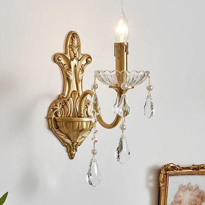 French Crystal Glass Candlestick 1/2 Light Wall Sconce Lamp