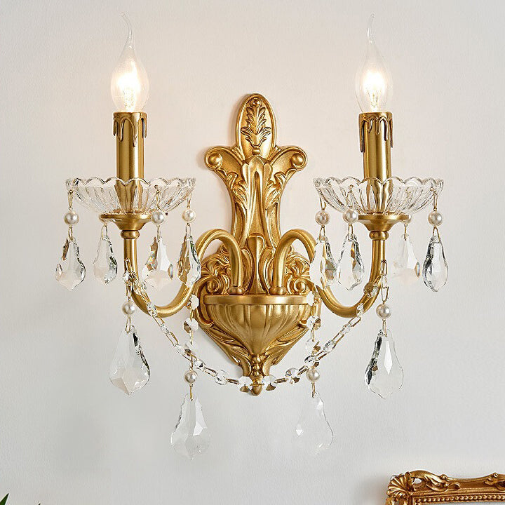 French Crystal Glass Candlestick 1/2 Light Wall Sconce Lamp