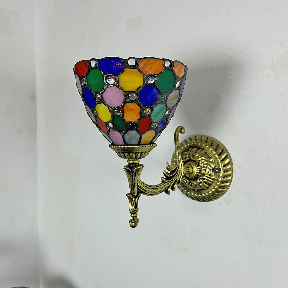 Tiffany Alloy Bowl Petal Beads 1-Light Wall Sconce Lamp