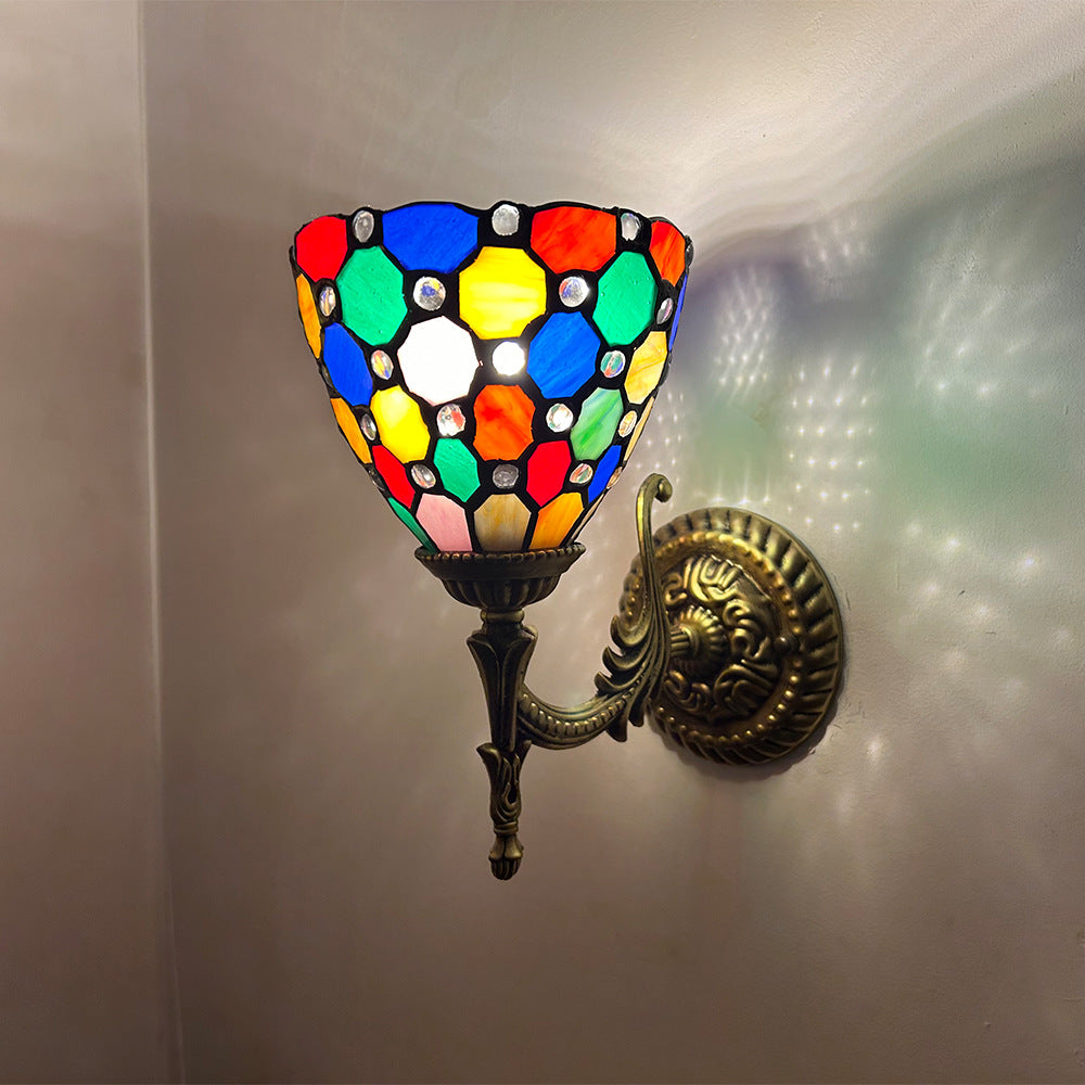 Tiffany Alloy Bowl Petal Beads 1-Light Wall Sconce Lamp