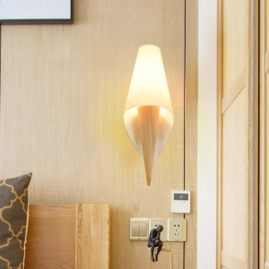 Nordic Wood Glass Ice Cream Conic 1-Light Wall Sconce Lamp