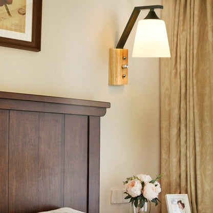 Nordic Wood Iron Glass Bell 1-Light Wall Sconce Lamp