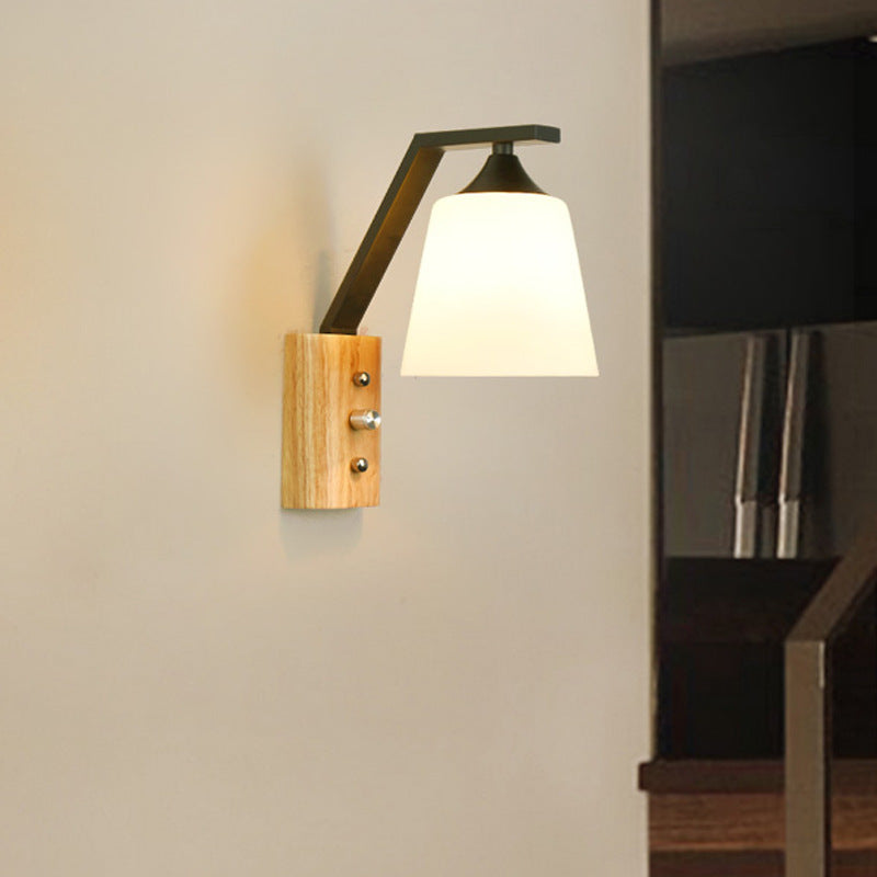 Nordic Wood Iron Glass Bell 1-Light Wall Sconce Lamp