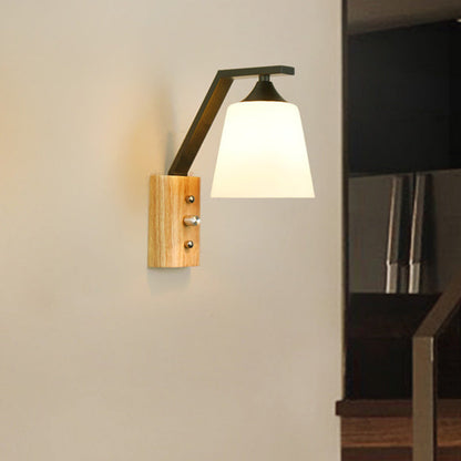 Nordic Wood Iron Glass Bell 1-Light Wall Sconce Lamp
