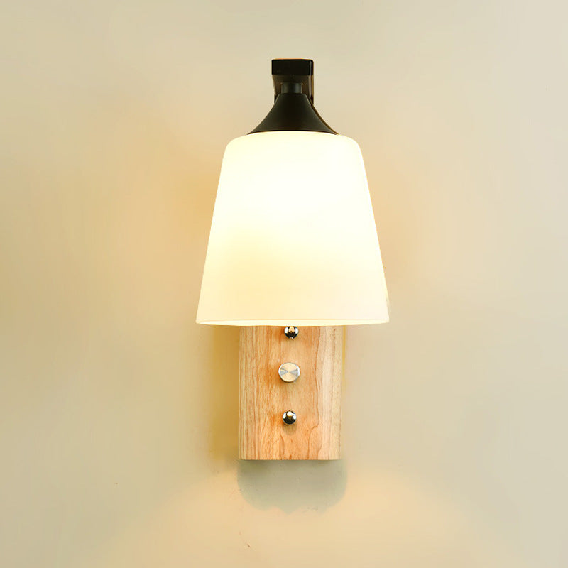 Nordic Wood Iron Glass Bell 1-Light Wall Sconce Lamp