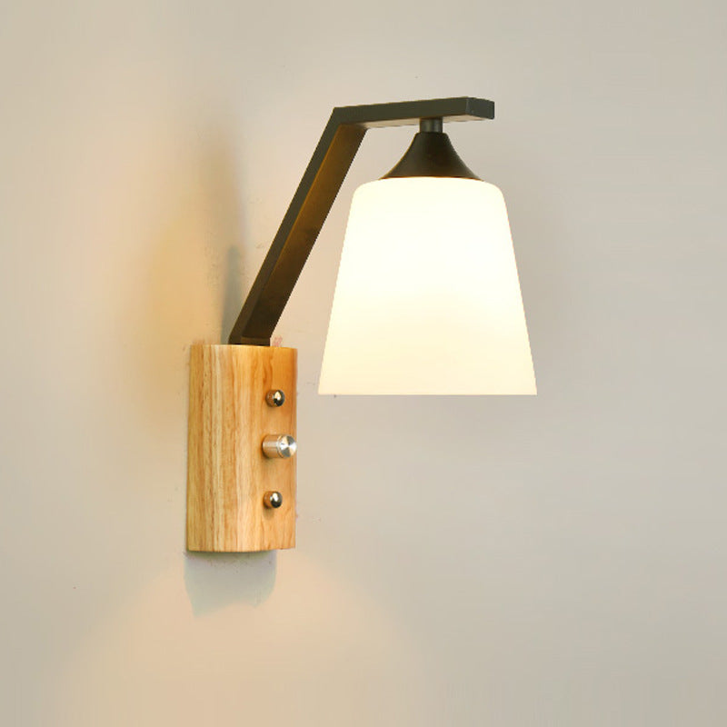 Nordic Wood Iron Glass Bell 1-Light Wall Sconce Lamp